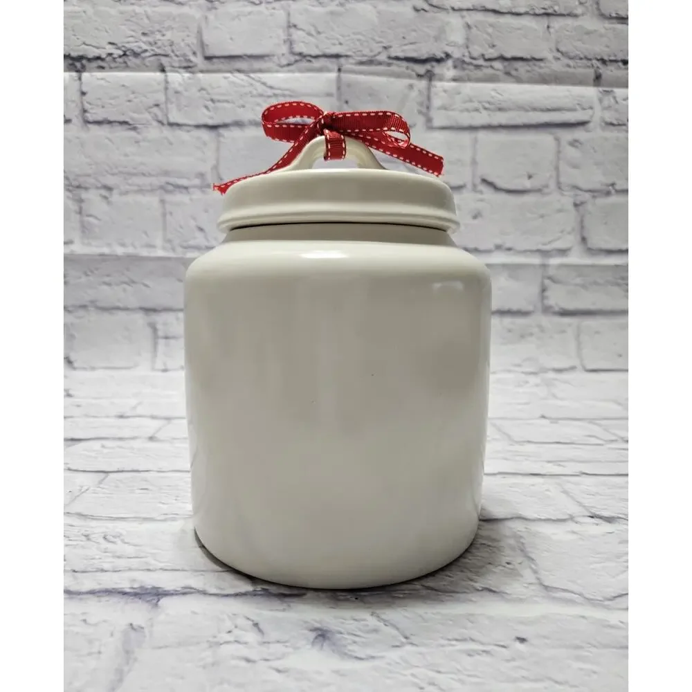 Rae Dunn CHRISTMAS TREATS Canister Cookie Jar White Ceramic Magenta Holiday Lid